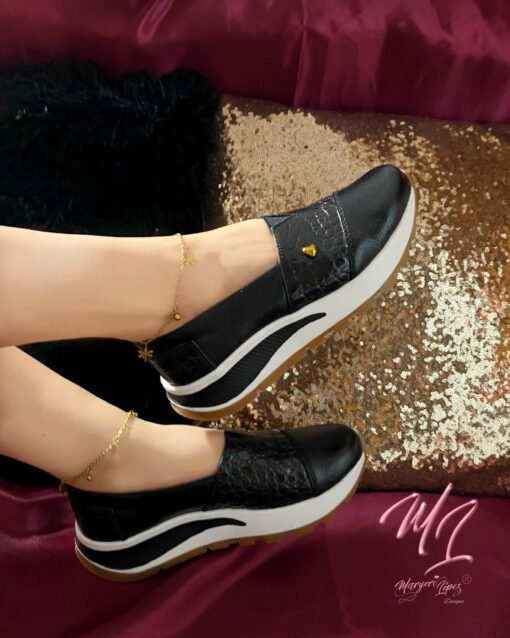 Alpargatas de cuero negro Melanie para mujer – Calzados Maryori López