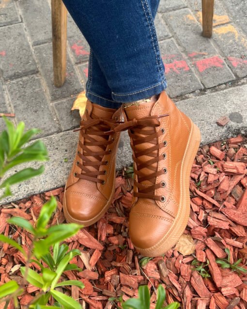 Zapatilla Sofia Camel Cuero Mujer | Maryori López - Imagen 2
