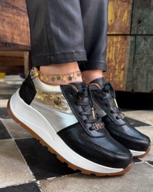 Zapatilla Rebeca Negro Cuero Mujer | Maryori López