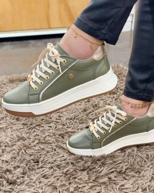 Zapatillas de cuero Ximena verde para mujer – Calzados Maryori López