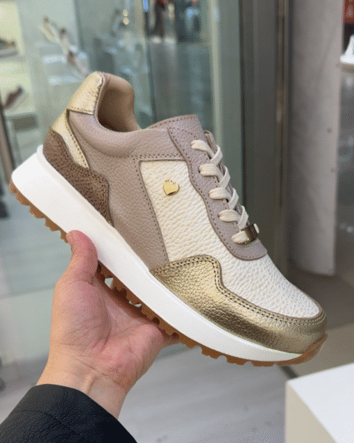 Zapatilla Joya Dorado Cuero Mujer | Maryori López