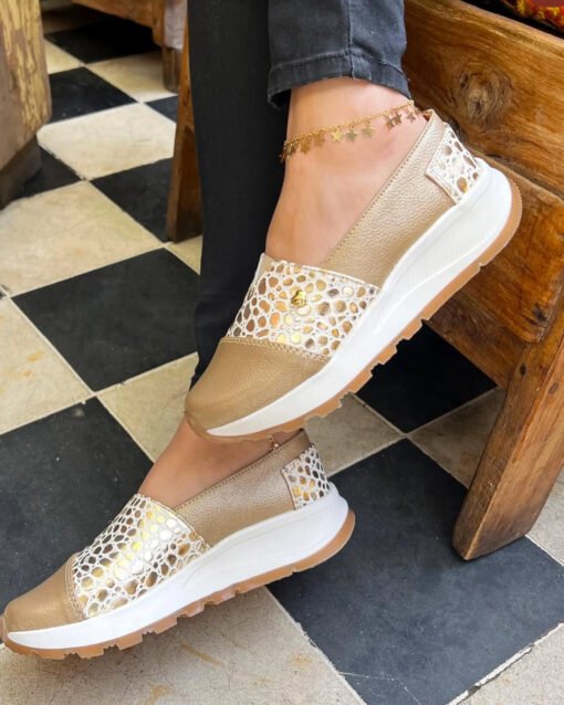 Alpargatas de cuero dorado Melanie para mujer – Calzados Maryori López