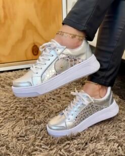 Zapatillas de cuero Brittany color plateado para mujer – Calzados Maryori López