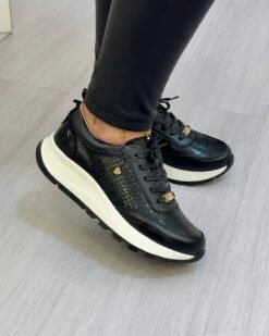 Zapatilla Odette Negro Cuero Mujer | Maryori López