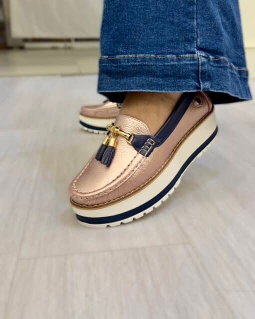 Mocasín Cecilia Oro Rosa Plataforma Cuero Mujer | Maryori López - Imagen 3
