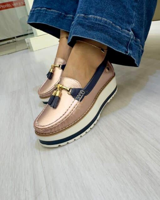 Mocasín Cecilia Oro Rosa Plataforma Cuero Mujer | Maryori López - Imagen 2