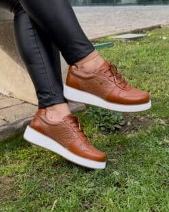 Zapatilla Alba Camel Cuero Mujer | Maryori López