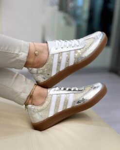 Zapatilla Jennifer Plateado Cuero Mujer | Maryori López