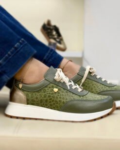 Zapatilla Camila Verde Pino Cuero Mujer | Maryori López